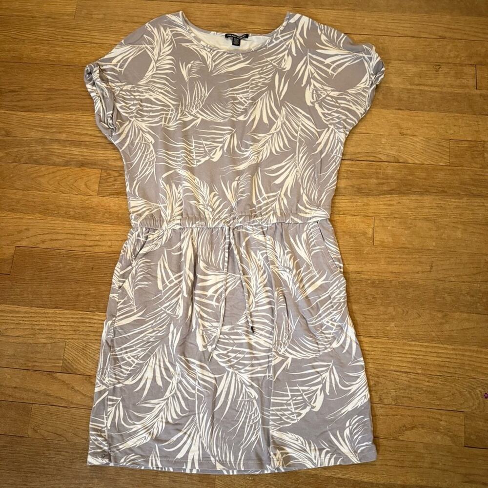 Hillary Radley gray white cap sleeve a-line slip on knee length dress sz M
 b38